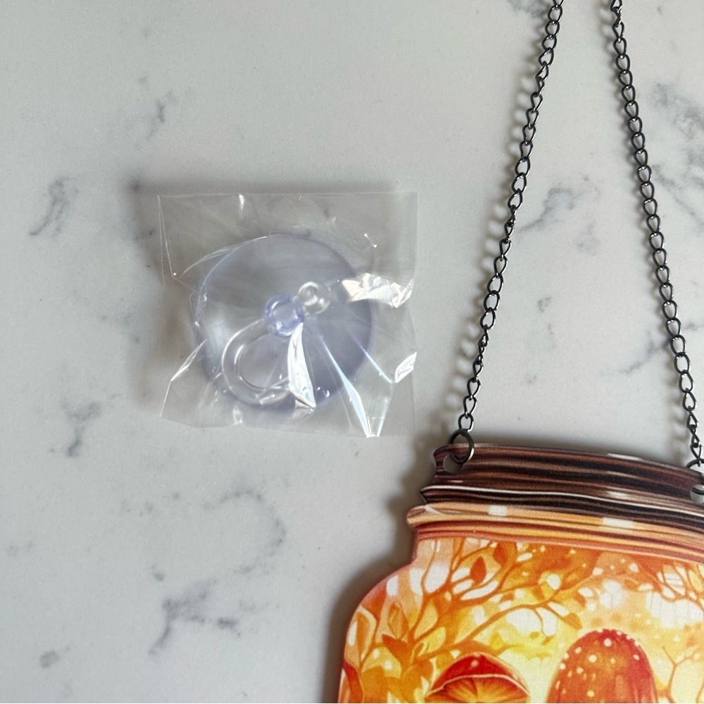 Mushroom Fantasy Painted Acrylic Mason Jar Suncatcher
Hanging Cottage Home Decor - Picture 7 of 10